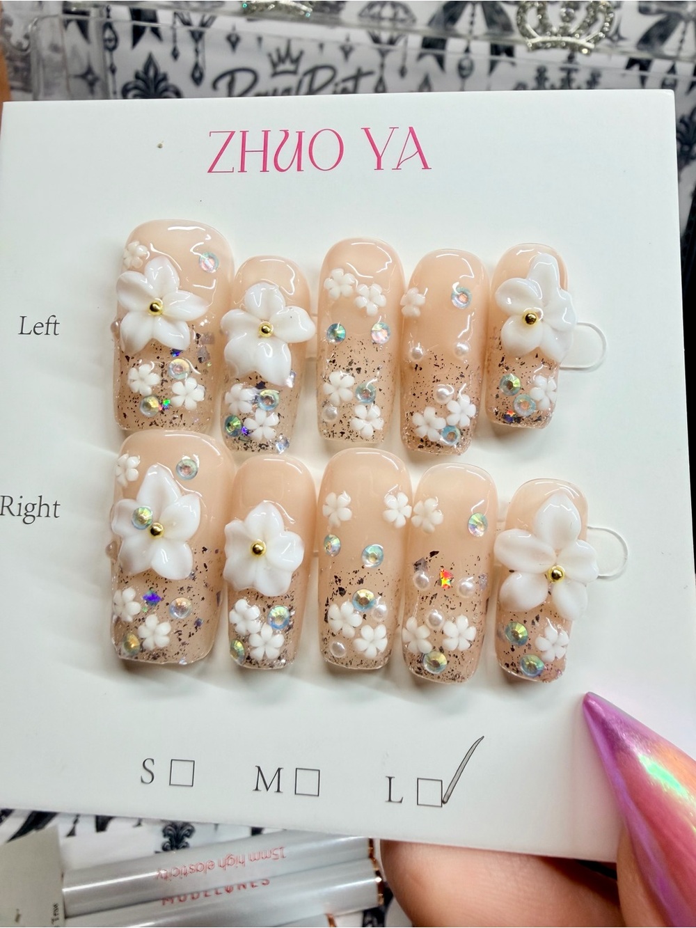 Nude Pink 3D Floral Press-On Nail Set